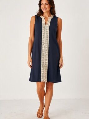 The Royal Standard Navy Crochet Trim Shift Dress XL